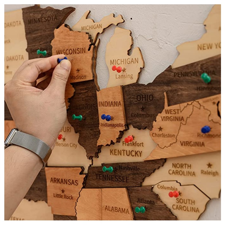 Wooden Map USA Wood Map USA Push Pin US Map 3D Usa Map American Wood Map Us  Wooden Wall Map of Usa 